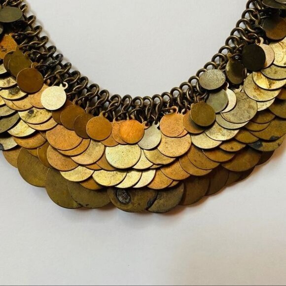 Vintage Brass Necklace Gypsy Costume Adjustable Jewelry Chain Mail Necklace - Picture 3 of 12